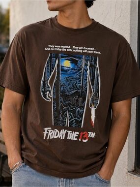 FRIDAY THE 13TH Shoe Palace T Shirt Mens Large Jason Brown Movie Horror Tee